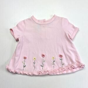 Vintage All Mine Top Girls Size 18m Pink Floral Embroidered Short Sleeve